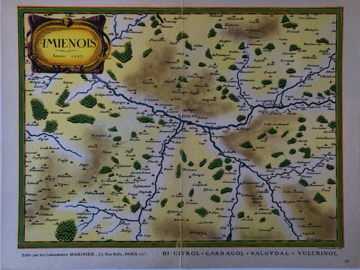Original 19th Century Cartography Map - Amienous
