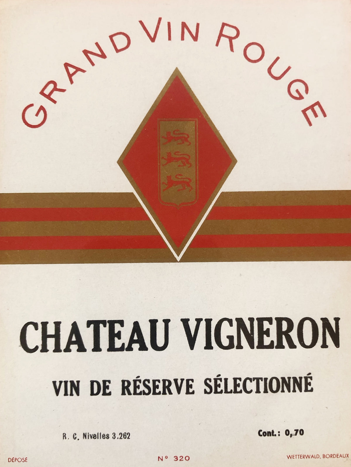 Original Vintage Label - Chateau Vigneron