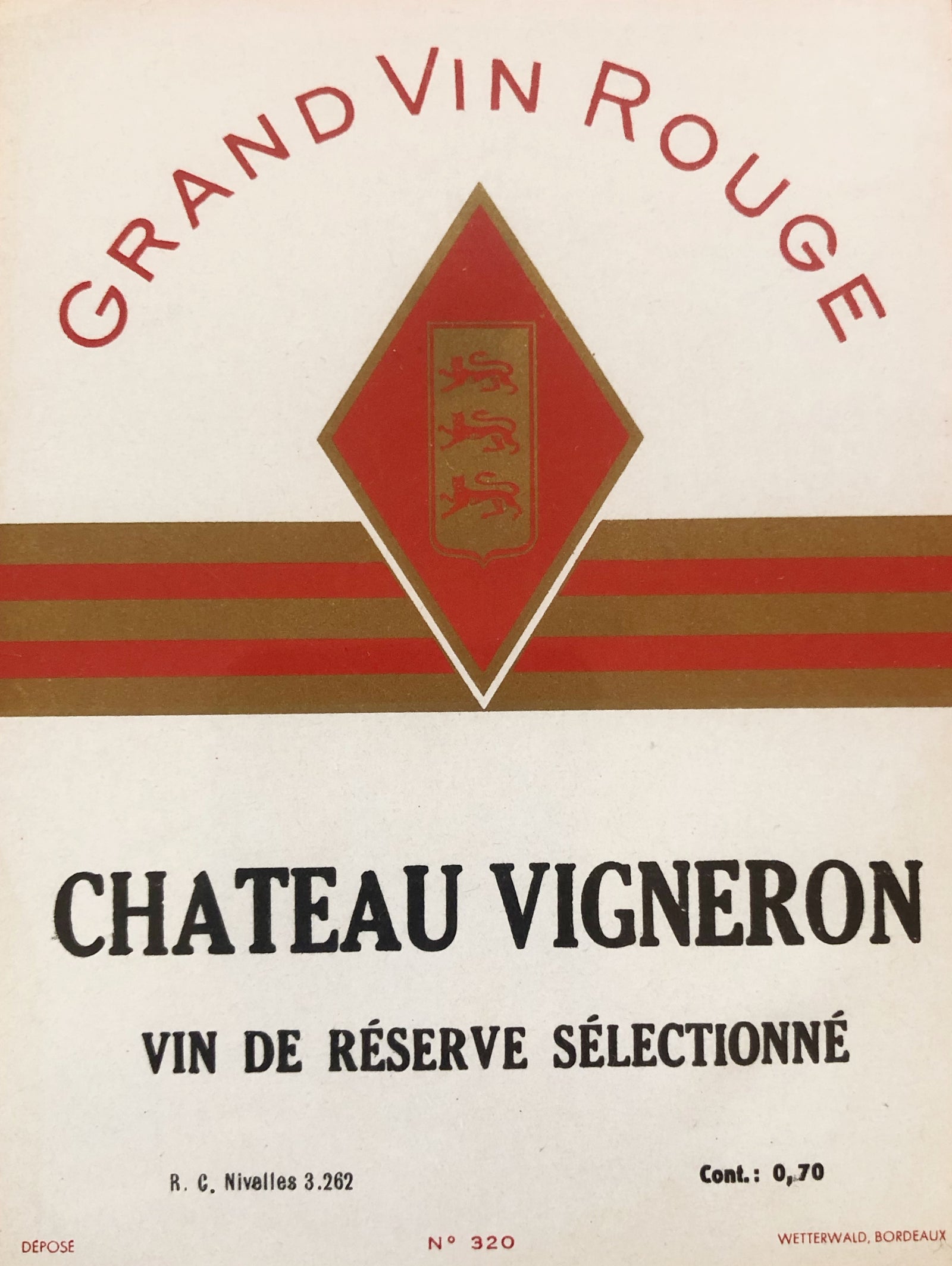 Original Vintage Label - Chateau Vigneron