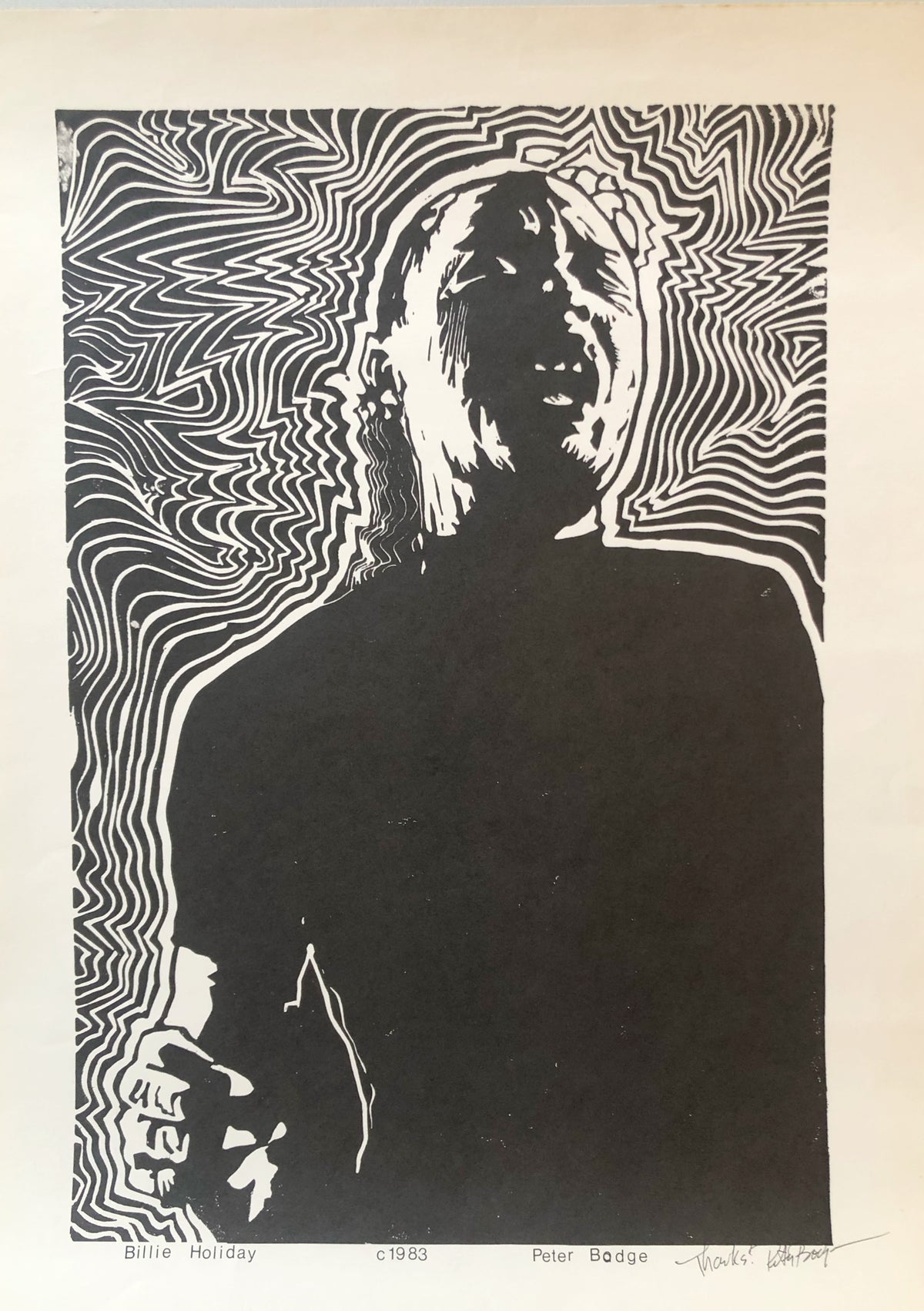 Limited Edition Original Hand-Signed LinoCut - Billie Holiday by Peter Bodge