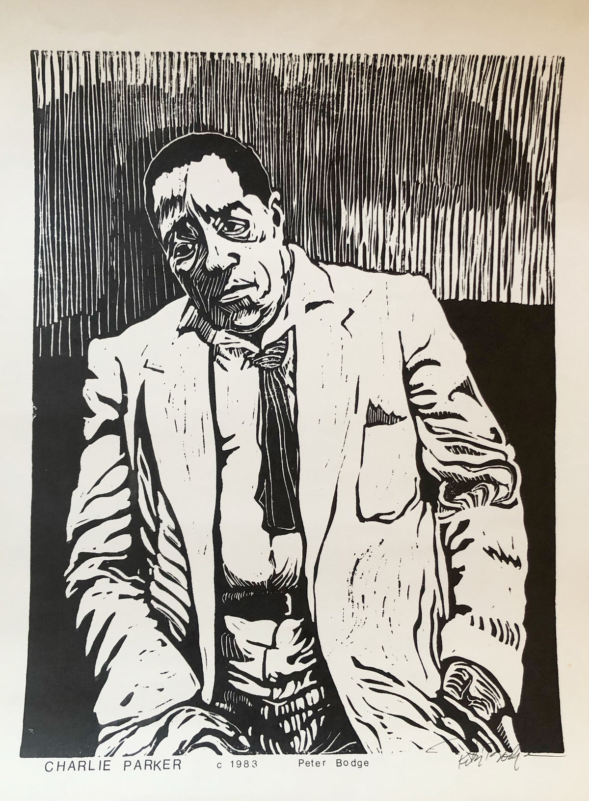 Limited Edition Original Hand-Signed LinoCut - Charlie Parker by Peter Bodge