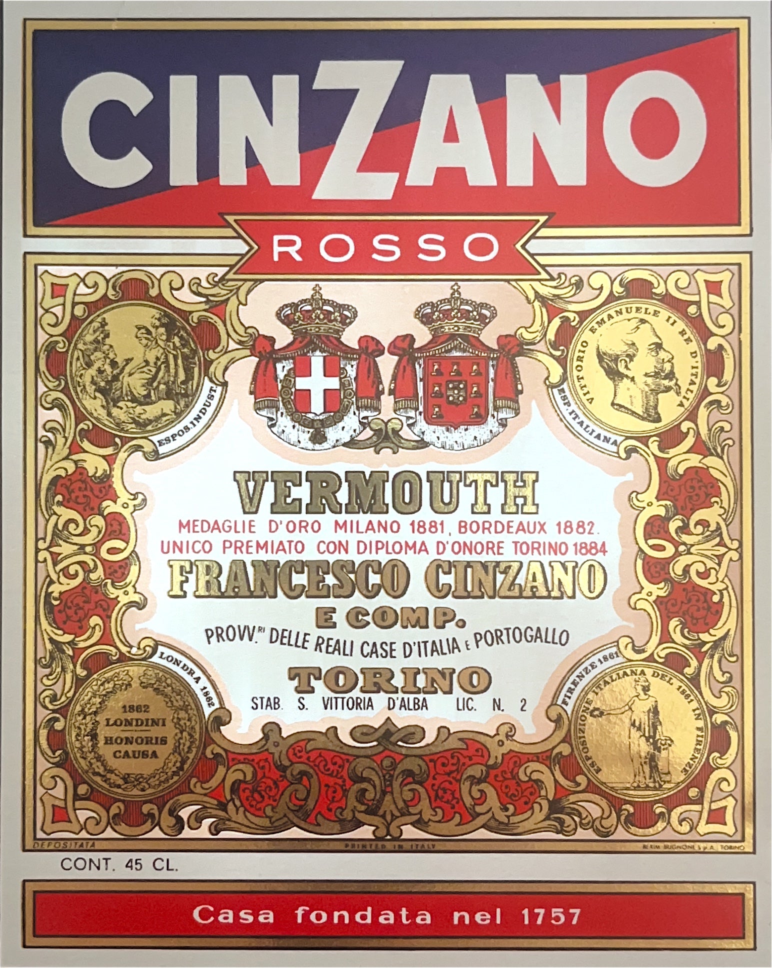 Original Vintage Label - Cinzano Rosso, Vermouth